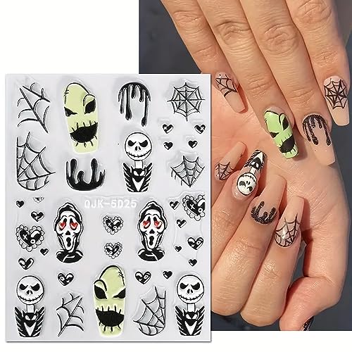 3 Sheets,5D Embossed Halloween Nail Art Stickers, Adhesive Slider Zombie Ghost Blood Spider Bat Nail Designs Halloween Nail Accessories Decorations for Women Girls (5D Zombie 3Pcs) - Image 4