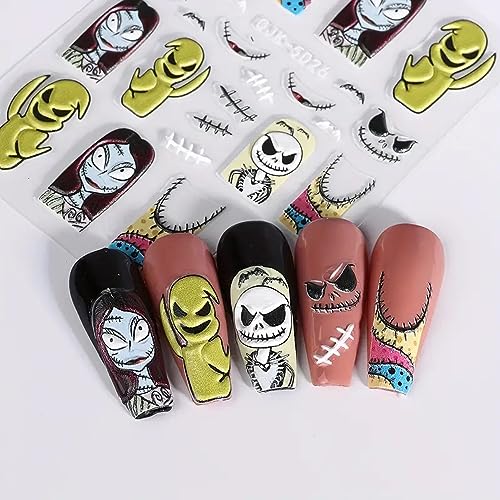 3 Sheets,5D Embossed Halloween Nail Art Stickers, Adhesive Slider Zombie Ghost Blood Spider Bat Nail Designs Halloween Nail Accessories Decorations for Women Girls (5D Zombie 3Pcs) - Image 6