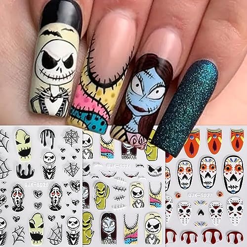 3 Sheets,5D Embossed Halloween Nail Art Stickers, Adhesive Slider Zombie Ghost Blood Spider Bat Nail Designs Halloween Nail Accessories Decorations for Women Girls (5D Zombie 3Pcs)