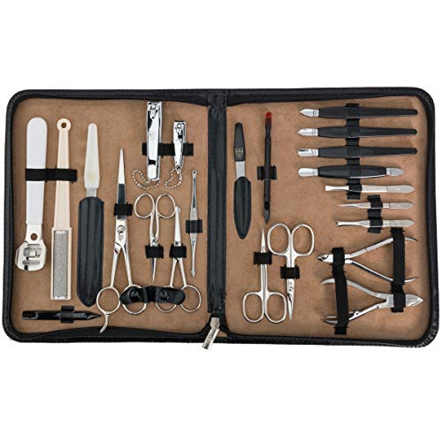 3 Swords Germany - Brand Quality 23 Piece Manicure Pedicure Grooming kit Set for Professional Finger & Toe Nail Care Tweezers File Clipper Fashion Leather case in Gift Box, Made by 3 Swords (0293)