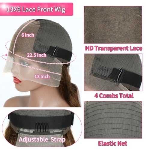30 Inch 13x6 Chocolate Brown Body Wave Lace Front Wigs Human Hair 180 Density HD Transparent Lace Frontal Human Hair Glueless Wigs Human Hair Pre Plucked with Baby Hair Brown Colored Wigs For Women - Image 3