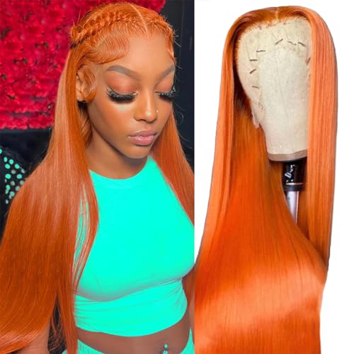 30 inch 13x6 Ginger Lace Front Wigs Human Hair Straight Ginger Orange Lace Front Wigs Human Hair Orange Frontal Wigs Human Hair for Black Women Pre Plucked with Baby Hair 180% Density