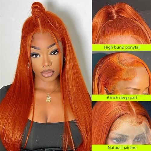 30 inch 13x6 Ginger Lace Front Wigs Human Hair Straight Ginger Orange Lace Front Wigs Human Hair Orange Frontal Wigs Human Hair for Black Women Pre Plucked with Baby Hair 180% Density - Image 2