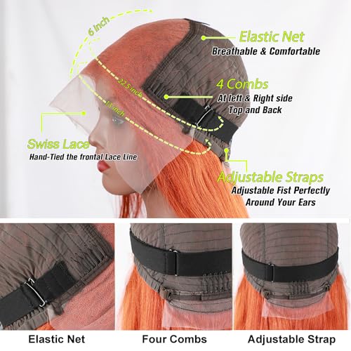 30 inch 13x6 Ginger Lace Front Wigs Human Hair Straight Ginger Orange Lace Front Wigs Human Hair Orange Frontal Wigs Human Hair for Black Women Pre Plucked with Baby Hair 180% Density - Image 4