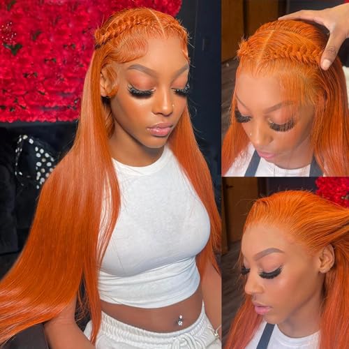 30 inch 13x6 Ginger Lace Front Wigs Human Hair Straight Ginger Orange Lace Front Wigs Human Hair Orange Frontal Wigs Human Hair for Black Women Pre Plucked with Baby Hair 180% Density - Image 7