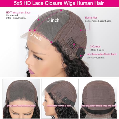 30 Inch 5x5 HD Lace Deep Wave Human Hair Wig 180% Density Pre Plucked - Image 4