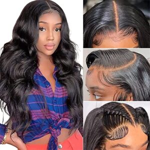 30 Inch Body Wave Lace Front Wigs Human Hair Pre Plucked 180% Density 13x4 HD Lace Front Wigs for Women Glueless Wigs Black Unprocessed Brazilian Virgin Human Hair with Baby Hair Bleached Knots