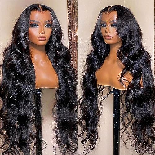 30 Inch Body Wave Lace Front Wigs Human Hair Pre Plucked 180% Density Human Hair 13x4 HD Transparent Lace Frontal Wigs for Black Women Human Hair With Baby Hair Brazilian Body Wave