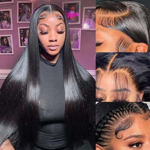 30 Inch Lace Front Wigs Human Hair 13x6 HD Transparent Glueless Wigs Human Hair Wigs for Women Straight Frontal Wigs Human Hair Pre Plucked Bleached Knots 180% Density