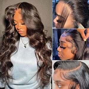 30 Inch Lace Front Wigs Human Hair Pre Plucked with Baby Hair Body Wave 13x4 Transparent Lace Frontal Wigs for Black Women Glueless Lace Front Body Wave Wig Human Hair 180 density