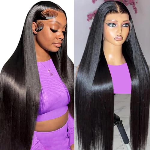 30 Inch Straight Lace Front Wigs Human Hair 13x6 HD Transparent Lace Front Human Hair Wigs for Black Women Glueless Brazilian Virgin Hair Lace Frontal Wig 200% Density Pre Plucked with Baby Hair