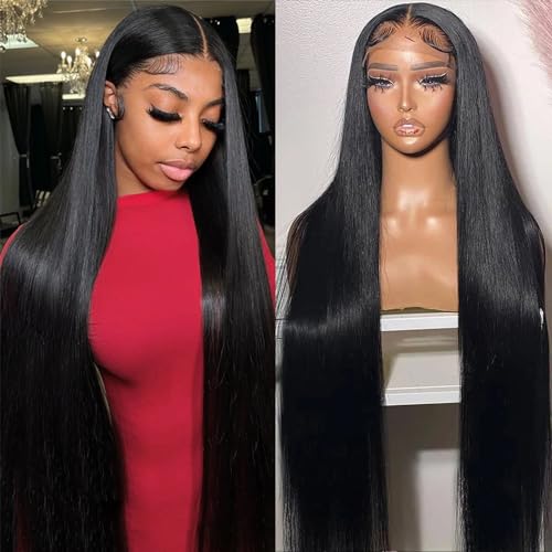 30 Inch Straight Lace Front Wigs Human Hair Pre Plucked 200% Density 13x6 Glueless HD Transparent Lace Frontal Wigs for Women Human Hair Natural Color