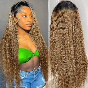30-Inch Ombre Water Wave Lace Front Wig Virgin Human Hair, Natural Comfortable