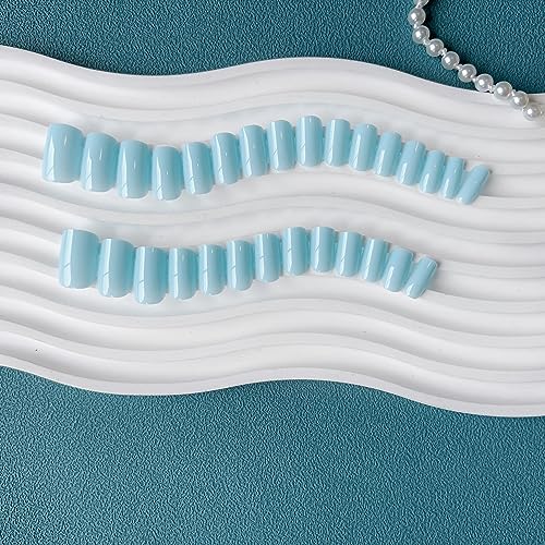 30 PCS Press on Nails Medium Short Square Nails,Reusable Light Blue Nails Glue on Nails Press ons,15 Sizes-30 Fake Nails Set Soft Gel Nails,False Nails for Women Girls - Image 4