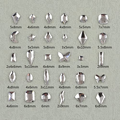 30 Shapes 4390pcs Nail Rhinestones Kit Multi Big and Small Crystal White Clear 3D Flat Back Glass Nail Gems Mix Round Beads Diamond Nail Art Charms with Tweezers and Picker for Crafts Decorations - Image 2