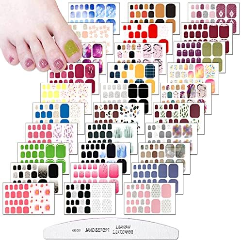 30 Sheets Gradient Color Toe Nail Polish Strips Stickers Adhesive Full Nail Wraps Nails Art Decal Stickers Manicure with Nail File for Women Girls