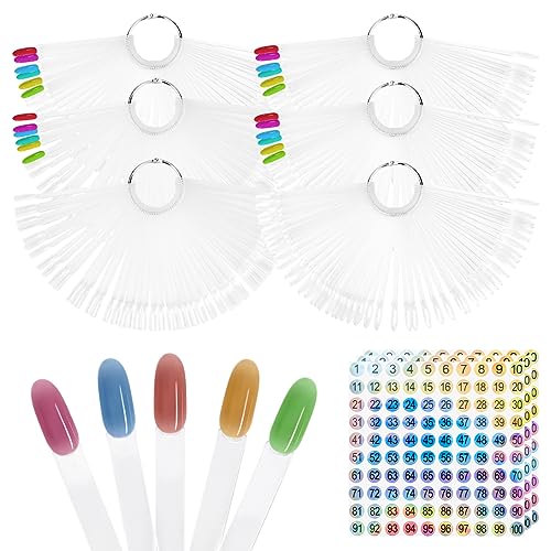 300Pcs Clear Nail Swatch Sticks with Ring, 2 Styles Fan-Shaped Nail Art Polish Display Tips, False Nail Sample Sticks, Nail Practice Color Display Polish Board for Nail Art Polish, Salon, DIY