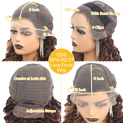 30inch Highlight 13x6 Transparent HD Lace Front Wig Wet and Wavy Human Hair Ombre Honey Blonde Loose Deep Wave Curly Lace Frontal Wigs for Women Pre Plucked with Baby Hair 180% Density - Image 4