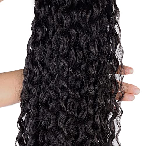30inch Long Corn Curly Wave Drawstring Ponytail Synthetic High Puff Hair Pieces With Comb Black Wavy Clip in Extensions (1B) - Image 7