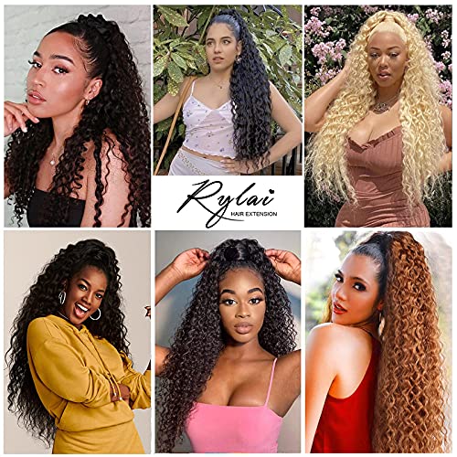 30inch Long Corn Curly Wave Drawstring Ponytail Synthetic High Puff Hair Pieces With Comb Black Wavy Clip in Extensions (1B) - Image 5