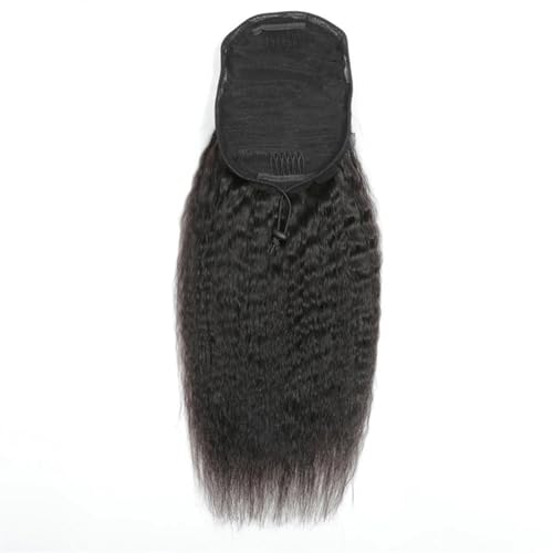 Ponytail Extension Afro Kinky Straight Human Hair Ponytail Extensions Natural Indian Remy Hair Clip in Drawstring Yaki Straight Ponytail Afro Ponytail Hair Pieces Ponytail Hairpiece for Women (Size - Image 5
