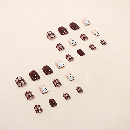 Easter Press on Nails Short Square Fake Nails Full Cover Glossy Acrylic Glue on Nails Cute Bunny False Nails with Swirl Glitter Designs Stick on Nails for Women Girls 24Pcs - Image 2