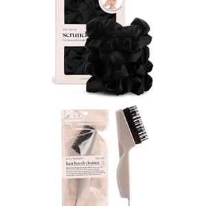 Kitsch Satin Scrunchies for Women and 2-in-1 Double Sided Hair Brush Cleaner Tool Set