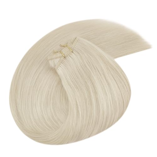 Sunny Blonde Weft Hair Extensions Human Hair Platinum Blonde Sew in Hair Extensions Real Human Hair Blonde Sew in Human Hair Straight Real Hair Weft Extensions Sew in 24inch 100G - Image 5