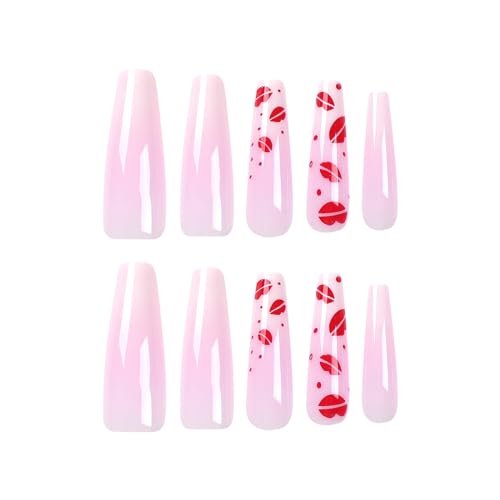 MISUD 24 Piece Pink White Ombre Long Coffin Press On Nails for Valentine's Day - Image 2