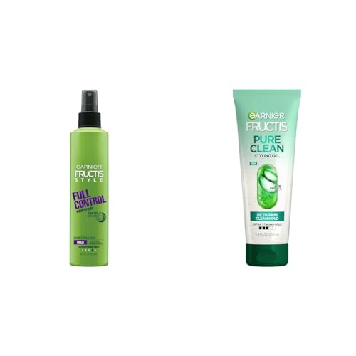 Garnier Fructis Style Full Control Anti-Humidity Hairspray, Non-Aerosol, 8.5 Fl Oz, 1 Count (Packaging May Vary) & Fructis Style Pure Clean Styling Gel 6.8 Fl Oz, 1 Count, (Packaging May Vary)