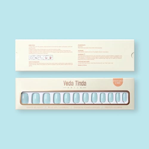 Fake Nail Triple-Layer Thick Kit: Press-on Nails Short Solid Color, Clossy Finsh, No Polish Needed, Salon Quality False Nails for DIY At-Home Manicures(Iced Water) Mothers Day Mom Gifts - Image 5
