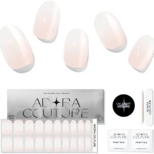 Semi Cured Gel Nail Strips |20pcs Semi Sheer Ombre Milky Peach Gel Wraps for Nails | Gel Nail Stickers with UV Light Required (Milky Peach)