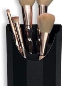 Makeup Brush Organizer Holder Stand,Compact, 3 slot, Black Countertop Vanity Brush Storage Display Stand for Foundation Powder Blush Brushes Pen Pencil holder for desk Made in North America