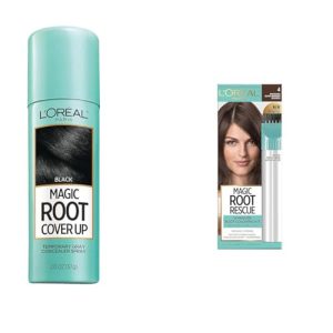 L'Oreal Paris Magic Root Cover Up Gray Concealer Spray Black 2 oz.(Packaging May Vary) & Magic Root Rescue 10 Minute Root Hair Coloring Kit