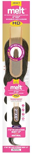 JANET COLLETION – melt 100% Virgin Human Hair- 2”X6” HD Transparent Lace Body Closure – Whole Hand Tied Invisible Lace Closure (NATURAL, 16") - Image 3