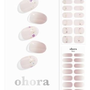 ohora Semi Cured Gel Nail Strips (N Floral Serenity) - Works with Any Nail Lamps, Salon-Quality, Long Lasting, Easy to Apply & Remove - Includes 2 Prep Pads, Nail File & Wooden Stick