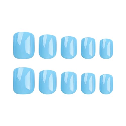 Sky Blue Press on Nails Short Square MABKJLF Petite Fake Nails Full Cover Blue Solid Color False Nails with Nail Glue Glossy Stick on Nails Acrylic Manicure Artificial Nails for Women Girls 24Pcs - Image 5