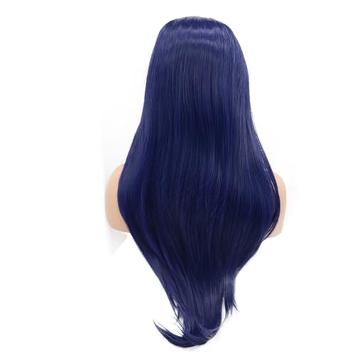 Blue Lace Front Wigs for Fashion Women Long Straight Navy Blue Synthetic Lace Front Wigs Pre Plucked Natural Hairline Heat Resistant Fiber Hair Wig Glueless Synthetic Lace Wig 22 Inch Cosplay - Image 5