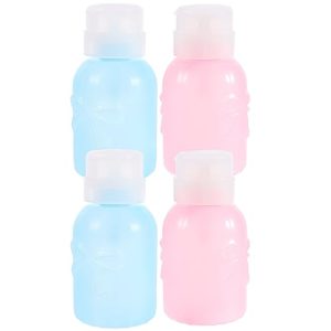 Beaupretty 4pcs Pink Nail Polish Alcohol Nail Oil Pump Dispenser Nail Polish Remover Makeup Remover Container Manicure Tools Resurrection Water Squeeze Bottle With Lock Travel Liquid Pump