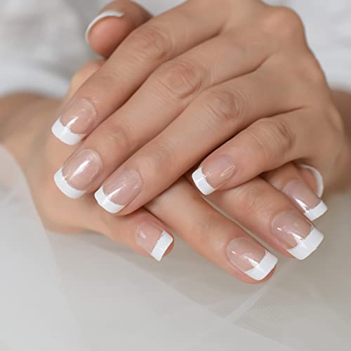 Clear French Nail Art Press On Nail Tips Short Shape White Top Silver Smile Line Decorative Round Manicure Tips Classy Nail With Glitter Salons At Home Fake Nails Art Uv Gel Fingernails Reusbale - Image 4