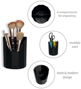 Makeup Brush Organizer Holder Stand,Compact, 3 slot, Black Countertop Vanity Brush Storage Display Stand for Foundation Powder Blush Brushes Pen Pencil holder for desk Made in North America - Image 2