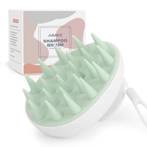 AIMIKE Scalp Massager Shampoo Brush, Scalp Scrubber w/Soft Silicone Bristles, Scalp Brush/Exfoliator for Washing Hair, Dandruff Removal & Hair Growth Stimulator, Hair Scrubber on Wet Dry Hair - Green