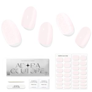Semi Cured Gel Nail Strips | 30pcs Light Pink Glitter Nail Wraps Kit for Women | Gel Nail Stickers with UV Light Required (Barely There)