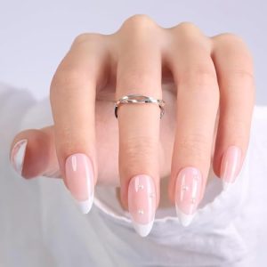 Beetles Press on Nails Short 144pcs Glossy 7 Colors fake Nails and Press On Nails French Tip Medium Almond Milky Pink Nails