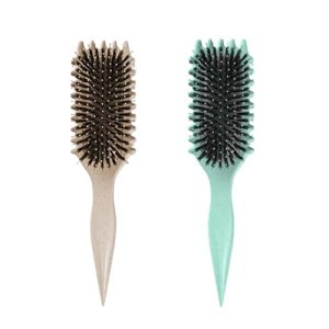 Curl Defining Brush, 2024 Newest Boar Bristle Hair Brush Styling Brush, Curly Hair Brush, Curl Define Styling Brush, Shaping & Defining Curls for Women (Beige+Green)
