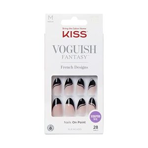 Voguish Fantasy Press On Nails Black Almond Shape Medium Size 28 Count