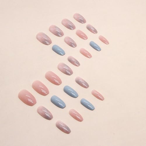 Medium Blue Pink Gradient Marble Acrylic Press on Nails 24pc Set - Image 3