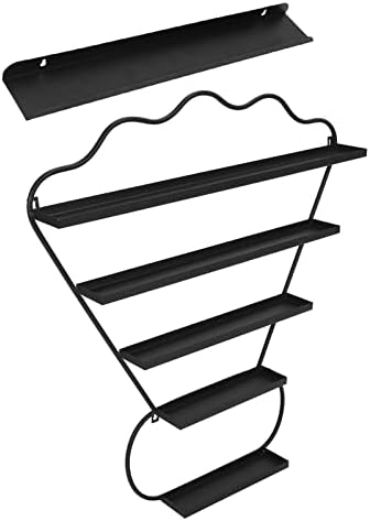 5-Tier Badminton Shape Wall Mount Nail Polish Rack, High Capacity Black Storage Shelf - Image 8