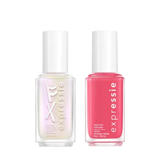 essie Expressie Quick Dry Nail Polish Set, Aura Euphoria, Iced Out FX, Pearlescent White + Crave the Chaos, Pink Nail Polish 0.33 fl oz each