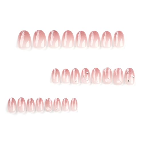24 Pcs Brown Ombre Press on Nails Short Almond Oval - SHANRUN Rhinestones Glitter French Fake Nails Gel-X Nail Tips Full Cover Acrylic Nails Press ons with Nail File Stick Jelly Glue on Nails Kit - Image 4